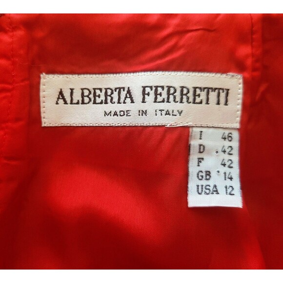 ALBERTA FERRETTI Red Brocade Pencil Skirt Luxurious Italian Designer Piece Sz 12 - Picture 4 of 11